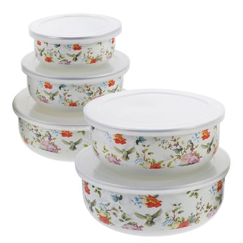 Hemobllo 5stücke Teiliges Emaille Schalen-set Mit Deckel Frischhaltende Servierschüsseln Für Nudeln Und Suppen Leicht Und Einfach Zu Reinigen Für Küche Und Picknick von Hemobllo