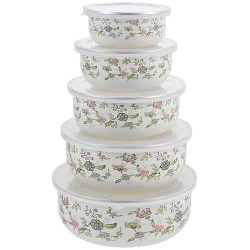 Hemobllo 5stücke Teiliges Emaille-schüssel-set Mit Deckel Rührschüsseln Für Küche Servierbowl Mit Abdeckung Tiefe Schüssel Für Suppe Obstschale Und Mehrzweck-aufbewahrungsschale von Hemobllo