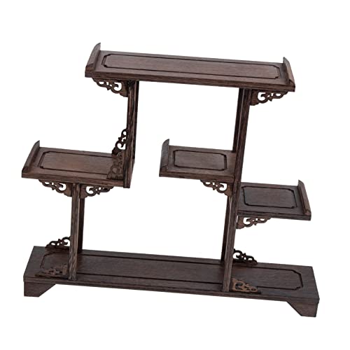 Hemobllo Antikes Holz Display Regal mit Handgeschnitztem Design für Desktop Ornamente Retro Mini Blumentopfständer aus Robustem Holz für Figuren und Antiquitäten Eleganter Vintage Stil von Hemobllo