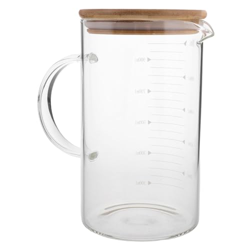 Hemobllo Glaskühler Küchenzubehör Messbecher aus Weinglas Glaskrüge mit Deckel Glasbecher mit Deckel Glasmessbecher mit Deckel Kaffeemessbecher mit Henkel Holz Transparent von Hemobllo