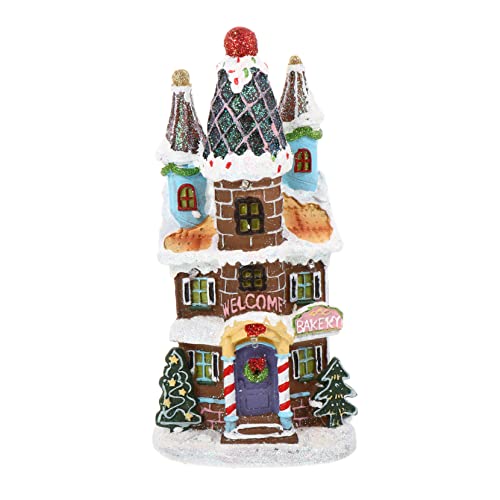 Hemobllo Luminöse Resin Weihnachtsvilla LED Beleuchtung Schneebedeckte Miniatur Hütte Weihnachtliche Tischdekoration ohne Batterie Langlebiges Kunsthandwerk für Festliche von Hemobllo