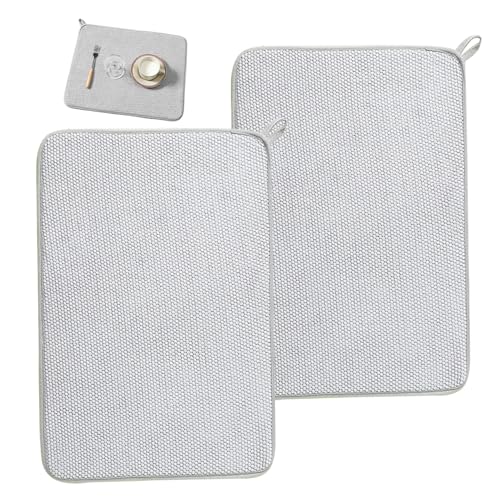 2pcs Dish-Trocknungsmatte, 18x24 Zoll Absorptionsmikrofaser-Schale Abflussmatte, hitzebeständige Nicht-Schlupf-Trocknungskissen mit hängendes Seil für die Küchentheke von Hemore