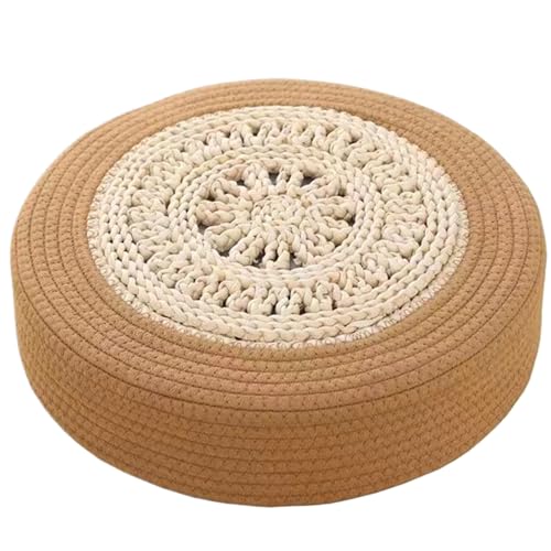 Bodenkissen Baumwolle Runde 15.7x15.7x12.4 in gewebten Meditationspolster Kissen Boho einfache Art atmungsaktive Bodenkissen für Yogafensterpads Tatami Kissen (Khaki), Halloween Decor von Hemore