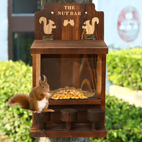 Eichhörnchen -Feeder, 10,8 -Zoll -Holz -Eichhörnchen -Picknicktisch -Feeder mit Hockern, wetterfeste Eichhörnchenstange, Eichhörnchen -Feeder für Gartendekoration außerhalb des Gartens von Hemore