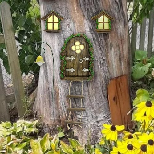 Feen -Tür Mini -Märchentür und Fenster Set leuchten im dunklen Garten Dekor wetterbeständige Harz für Baumstumpf Stumpf Dekor Yard Art Skulptur Rasenschmuck, Halloween Feen -Tür Mini -Märchentür und Fenster Set leuchten im dunklen Garten Dekor wetterbeständige Harz für Baumstumpf Stumpf Dekor Yard Art Skulptur Rasenschmuck, Halloween von Hemore