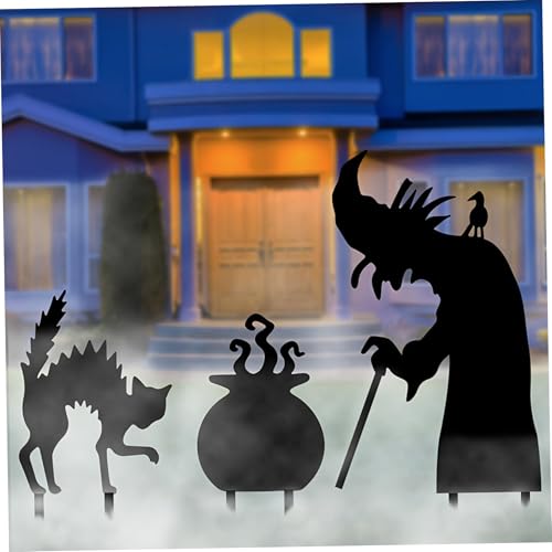 Halloween Yard Stakes 3pcs Hexe, Schwarze Katze und Cauldron Halloween Stakes gruselige, eisernen Dekorationen für Outdoor, Garten, Rasen, Friedhof, Dekoration von Hemore