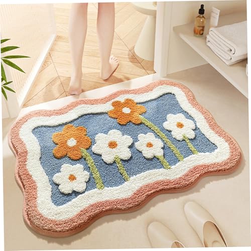 Hemore Bad Matte 16x24 Blumenmuster Bad Teppich Starke absorbierende Nachahmung Kaschmir Badezimmer Matte Nicht rutschfeste zottelige Duschteppich Dekorative Wellenbadewanne, Badezimmerzubehör, süß von Hemore