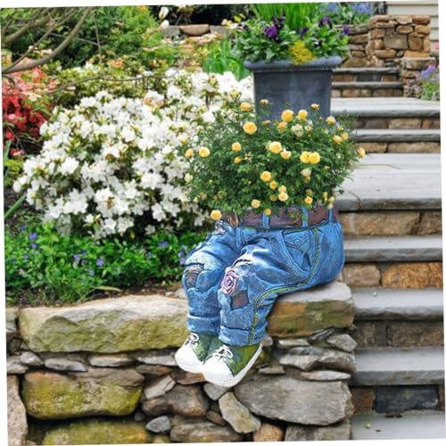 Hemore Harz Blumentopf Denim Gartenpflanztöpfe Dekorative Pflanzer für Innenrasendekoration im Freien, Garten Pflanzer Ornamente, Harz Blumentopf von Hemore