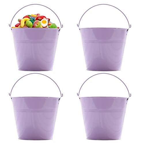 Hemore Kleiner Eimer, 4 Zoll kleine Metalleimer mit Griff, verzinkter Zinnschaufel, Kleiner Metalleimer, Kleiner Blumentopf, Süßigkeiten -Eimer für Blumen Ostereier Party Gefälligkeiten (lila) von Hemore