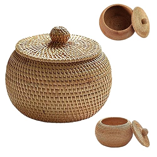 Hemore Rattan Box, 5,9 -Zoll -Korbspeicherkorb mit Deckel, Kleiner Snackkorb Brot Aufbewahrungsbox für Tischregal Organizer von Hemore