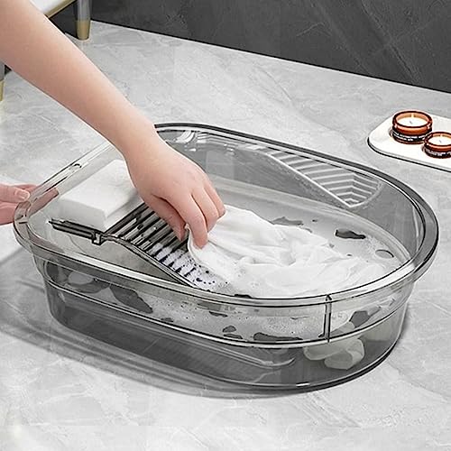 Hemore Waschbrettbecken, 2 in 1 Handwaschkleidung Waschbecken mit gekräuselten Kante, große Kapazität Nicht -Schlupf -Waschbrett, tragbarer Waschtub für Handwaschkleidung (grau) von Hemore