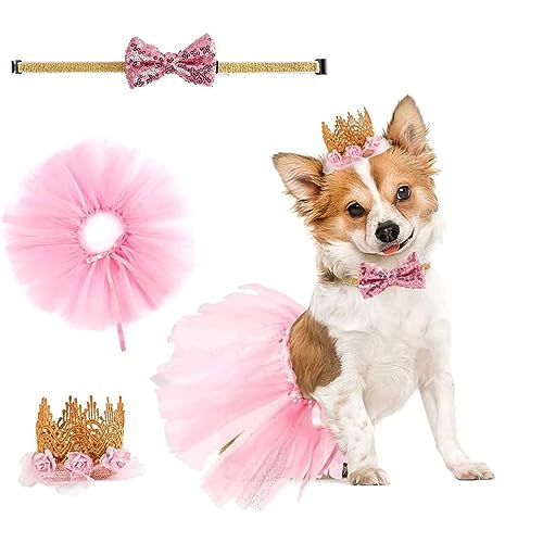 Hund Pink Tutu Rock Kostüm, 1Set Princess Hund Tutu Rock Set mit Bowtie & Kopfschmuck Hut, Haustier Cosplay -Kostüm für Katzen kleine Hunde Geburtstag Halloween Hochzeitsfeier Dekor Dekor von Hemore