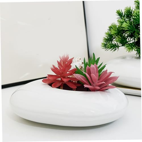 Ikebana Vasen, keanische Vebble -Form -Vase -Minimalist -Bonsai -Tablett im japanischen Stil für Blumenfrosch, Zweig und Kieselanordnung, Weiß, Halloween -Dekor von Hemore