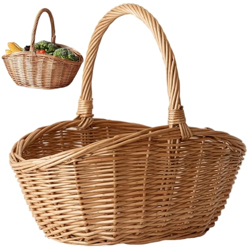 Korbkorb mit Griff, tragbare Kapazität gewebte Weidenpicknickkörbe für Obst, Gemüse, Blumen, Organisation, Halloween -Dekoration von Hemore