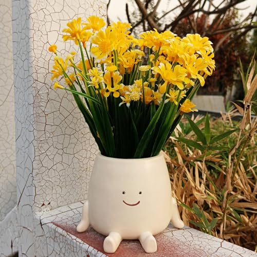Lustige Pflanzentöpfe, 3,5 -Zoll -Harz lächelnder Pflanzentopf mit Entwässerung, niedlicher sitzender Pflanzer, Kaktus -Pflanzer, dekorativer Blumentopf Innenräume für Home Office Gartendekoration von Hemore
