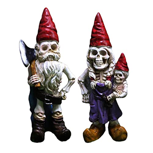 Skelettpaarstatuen, 2pcs 10,8 cm/4,2 Zoll Harz Halloween Zombie Gnom Figuren, Schädel Zwerg Garten Landschaft Dekorative Ornament für Gartenrasen -Terrasse Dekoration von Hemore