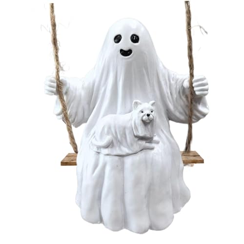 Swing Ghost Figur Funny Spooky Ghost Statue Resin Hanging Halloween Dekoration für Party, Baum, Garten, Garten, Halloween -Dekoration von Hemore