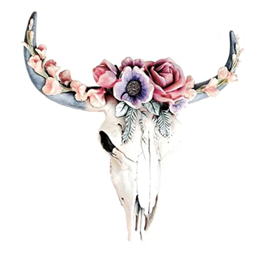 Wanddekoration, Kuhschädel Wandskulpturen, Harz Longhorn Kuhschädel Hängende Dekor mit Kunstwerken Blumen, Tierwildfiguren, Wandkunsthandwerks Ornament für Heimbüro (Blumen, von Hemore