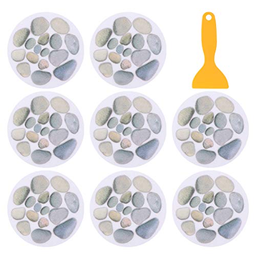 HEMOTON 8pcs Badewannen Aufkleber Rund Selbstklebende Antirutsch Sticker Durchmesser 15cm Steinmuster Badewanne Badezimmer Bad Boden Aufkleber mit Schaber Werkzeug von HEMOTON