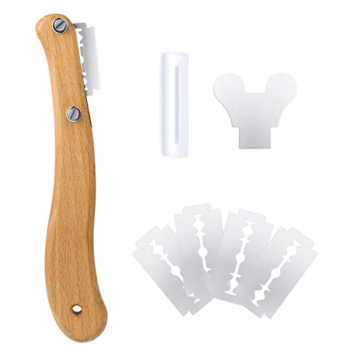 HEMOTON Brotschneider Mit Holzgriff Und Edelstahlklingen 5 Austauschbare Rasierklingen Präziser Kuchenschneider Für Brot Baguette Und Laibkuchen von HEMOTON