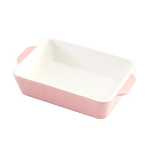 HEMOTON Keramik Rechteckige Auflaufform mit Griff zum Kochen Kuchen Abendessen Küche Kleinen Auflauf Backgeschirr Rosa, 21x13x5,5cm von HEMOTON