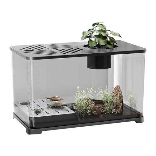 Hemousy Aquarium Fischbecken - Großes Desktop Aquarium,Moderner Panorama-Behälter Mit Schildkröten-Ruhebereich Für Guppy Kampffisch Qualle Garnele Wohnung Büro von Hemousy