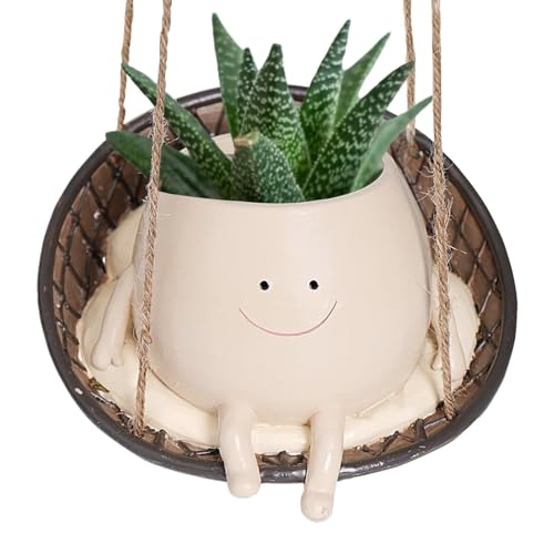 Hemousy Blumentopf Hängend, Hängende Blumentöpfe, Swing Face Hängepflanzen Topf, Hängender Blumentopf mit Gesicht Swing Chair Hanging Plant Pot Swinging Plant Pots für Haus Und Garten von Hemousy