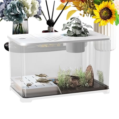 Hemousy Fischbecken - Großes Desktop Aquarium,Moderner Panorama-Behälter Mit Schildkröten-Ruhebereich Für Guppy Kampffisch Qualle Garnele Wohnung Büro von Hemousy