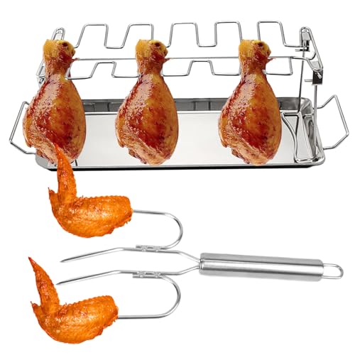 Hemousy Hähnchenkeulen Halter - Geflügelbein Halter Mit Truthahngabel - Rostfreier Grillständer Für Camping Garten Picknick Grillpartys Und BBQ-Zubehör von Hemousy