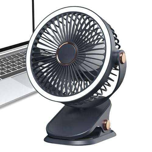 Hemousy Klemmventilator | Tischventilator Mit Klemme,5 Geschwindigkeiten Lichtfunktion Wiederaufladbar Für Camping Kinderwagen Homeoffice Reise von Hemousy