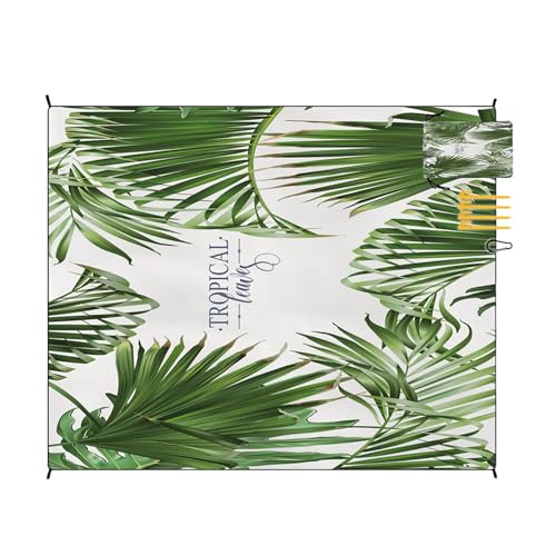 Hemousy Picknickmatte im Freien, Picknickdecke im Freien,86.61x70.87 Zoll wasserdichtes Strandtuch | Windprofa Bodenteppich leichtes Campingpad mit 4 Ecktaschen und 4 Stiften für Festivalsitze von Hemousy
