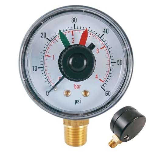 Hemousy Poolfilter Manometer Druck - 0-4 BAR Sandfilter Druckmessgerät | Mit Radiale Montage, Wasserdicht Und Doppelfarbiger Zeiger Für Pools, Whirlpools, Aquarien Und Pumpen von Hemousy