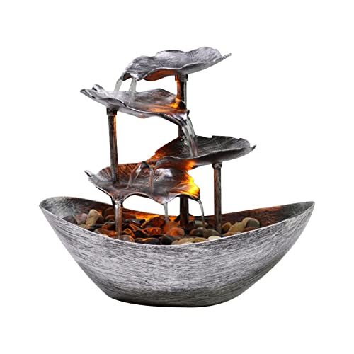 Hemousy Tisch-Wasserfontäne - 4-stufiger Wasserfall-Brunnen mit Lotusblatt,Automatische USB-Tischbrunnenpumpe mit Netzschalter | Tischbrunnen Indoor mit LED-Beleuchtung Hemousy Tisch-Wasserfontäne - 4-stufiger Wasserfall-Brunnen mit Lotusblatt,Automatische USB-Tischbrunnenpumpe mit Netzschalter | Tischbrunnen Indoor mit LED-Beleuchtung von Hemousy