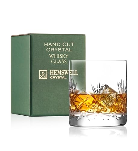 Hemswell Whisky gläser aus hochklarem Kristall, 1 Stück à 310 ml – altmodische Kristallgläser, traditionell geschliffen, bleifrei – Whisky-Becher zum Probieren in satinierter Box (Glenrigg) von Hemswell Crystal
