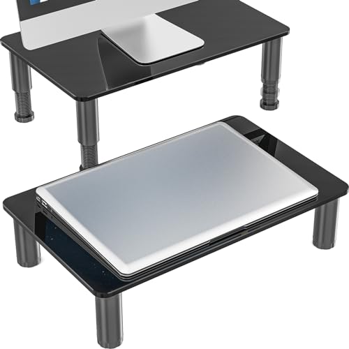 2 Packungen Computer-Monitor Ständer Bildschirmerhöhung mit schwarz Glas für Laptop, Computer, PC, Bildschirm Haltung ,HD01B-202P von Hemudu