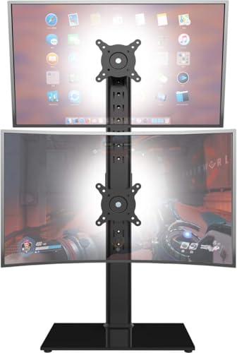 Dual Monitor Ständer - Vertikaler Stapelbildschirm Freistehender Monitor Haltung Für zwei 13 bis 34 Zoll große Bildschirme mit drehbarem, neigbarem und höhenverstellbarem Bildschirm Schwarz von Hemudu