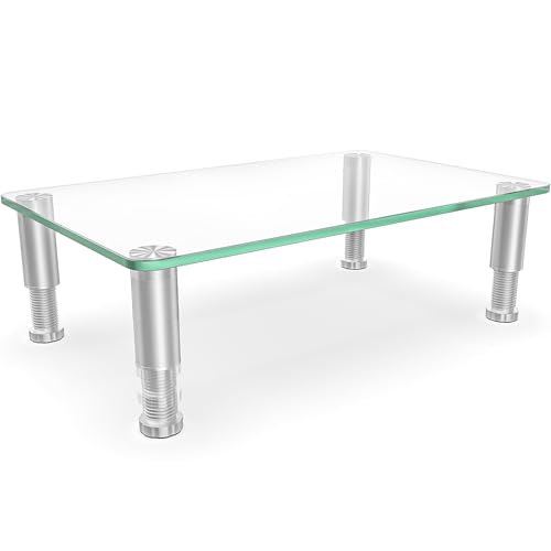 HD01T-002 Computer-Monitorerhöhung aus gehärtetem Glas mit höhenverstellbarem Multi-Media-Desktop-Ständer für Flachbildschirme, LCD-LED-TV, Laptop/Notebook/Xbox One, HD01T-002 von Hemudu