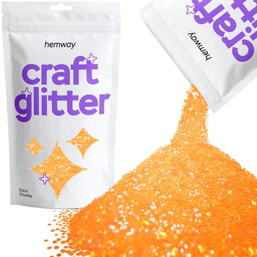 Hemway Craft Glitter Multi Purpose Flakes for Arts Crafts Tumblers Resin Epoxy Nails Wax Scrapbook Glass Schools Decorations - Fluorescent UV Neon Orange - Extra Chunky (1/24" 0.040" 1mm) 100g / 3.5oz von Hemway