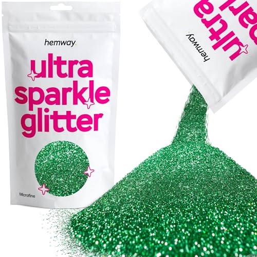 Hemway (Emerald Green) MICROFINE- Premium-Multi Purpose Glitter 1/256" .004" 0,1mm 100 Mikron Staub/Pulver 100g Einzigartige Farben für die Verwendung mit Handwerk Weinglas-Kunst-DIY Dekoration von Hemway