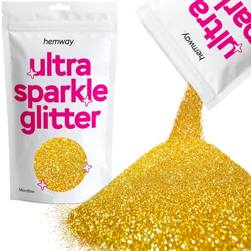 Hemway (Gold) MICROFINE- Premium-Multi Purpose Glitter 1/256" .004" 0,1mm 100 Mikron Staub/Pulver 100g Einzigartige Farben für die Verwendung mit Handwerk Weinglas-Kunst-DIY Dekoration Hochzeiten von Hemway