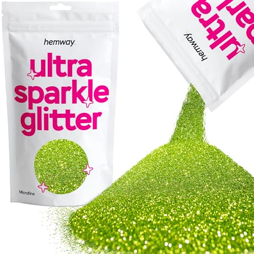 Hemway (Lime Green) MICROFINE- Premium-Multi Purpose Glitter 1/256" .004" 0,1mm 100 Mikron Staub/Pulver 100g Einzigartige Farben für die Verwendung mit Handwerk Weinglas-Kunst-DIY Dekoration von Hemway