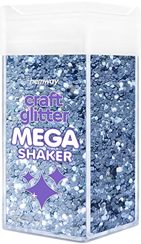 Hemway BULK Glitter 360g / 12.7oz MEGA Craft Shaker Glitter for Nails, Resin, Tumblers, Arts, Crafts, Painting, Festival, Cosmetic, Body - Super Chunky (1/8" 0.125" 3mm) - Azure Blue von Hemway