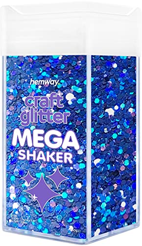 Hemway BULK Glitter 360g / 12.7oz MEGA Craft Shaker Glitter for Nails, Resin, Tumblers, Arts, Crafts, Painting, Festival, Cosmetic, Body - Super Chunky (1/8" 0.125" 3mm) - Sapphire Blue Holographic von Hemway