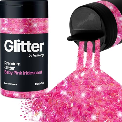 Hemway Babyrosa Schillernd 5 Größe Glitzer Mischen 120g/4.2oz Fein Grob Metallisch Harz Handwerk Multi-Größe Glitzer Paillette Shaker für Epoxid, Haare Gesicht Körper Auge Nagel Kunst Festival Party von Hemway