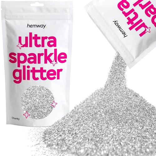 Hemway CHUNKY Premium-Multi Purpose Glitter 1/40" 0,025" 0.6mm 625 Mikron Staub/Pulver 100g / 3,5 Unzen Einzigartige Farben für Kunsthandwerk Weinglas-Kunst-DIY Dekoration Geschenke Karten Silber von Hemway