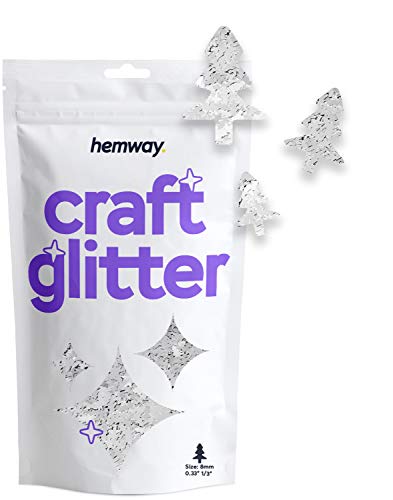 Hemway Craft Glitter - 1/3" 0.33" 8mm - Christmas Tree Glitter Holidays Festive Conifer For Decoration, Kids, Scrapbook, Arts, Craft, Design, Body, Cosmetic - Silver - 50g von Hemway