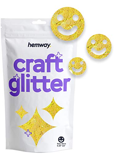Hemway Craft Glitter - 1/4" 0.25" 6mm - Smiley Face Cosmetic Glitter Shapes For Decoration, Art, Nails, Crafts - Yellow - 50g von Hemway