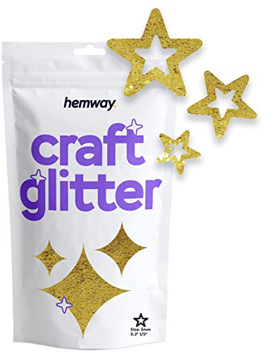 Hemway Craft Glitter - 1/5" 0.2" 5mm - Hollow Star Shaped Glitter, Star, Table, Sequin, Confetti, Nail and Decoration - Gold - 50g von Hemway