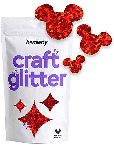 Hemway Craft Glitter - 1/6" 0.165" 4mm - Micky Mouse Glitter Sequin Confetti, Party Decoration, Nail, Body, Face, Arts, Crafts - Red Holographic - 50g von Hemway