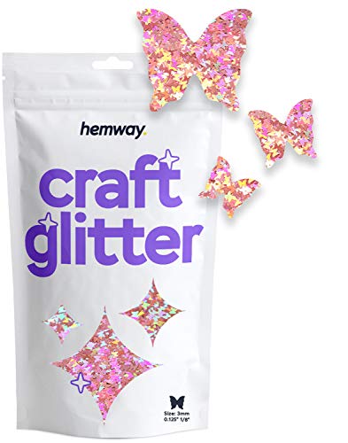 Hemway Craft Glitter - 1/8" 0.125" 3mm - Butterfly Glitter, Sequins, Sparkle, Nails, Decoration, Acrylic Nail Polish Additive - Rose Gold Holographic - 50g von Hemway